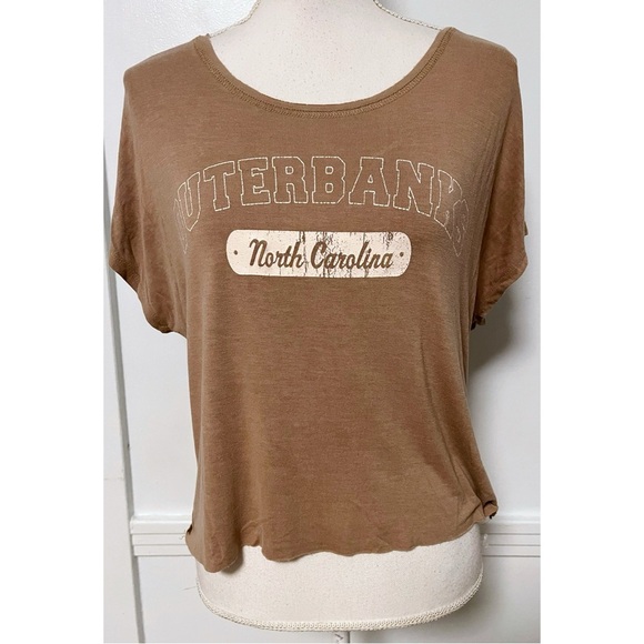 Altar’d State • Tan Cropped Outer Banks Tee Shirt - Picture 1 of 4